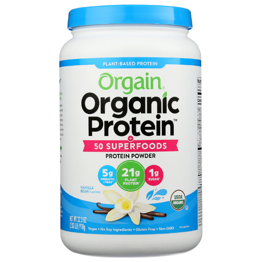 Orgain Organic Protein And Superfoods Plant-based Protein Powder, Vanilla Bean (918g), 2 Scoops = 18 Servings